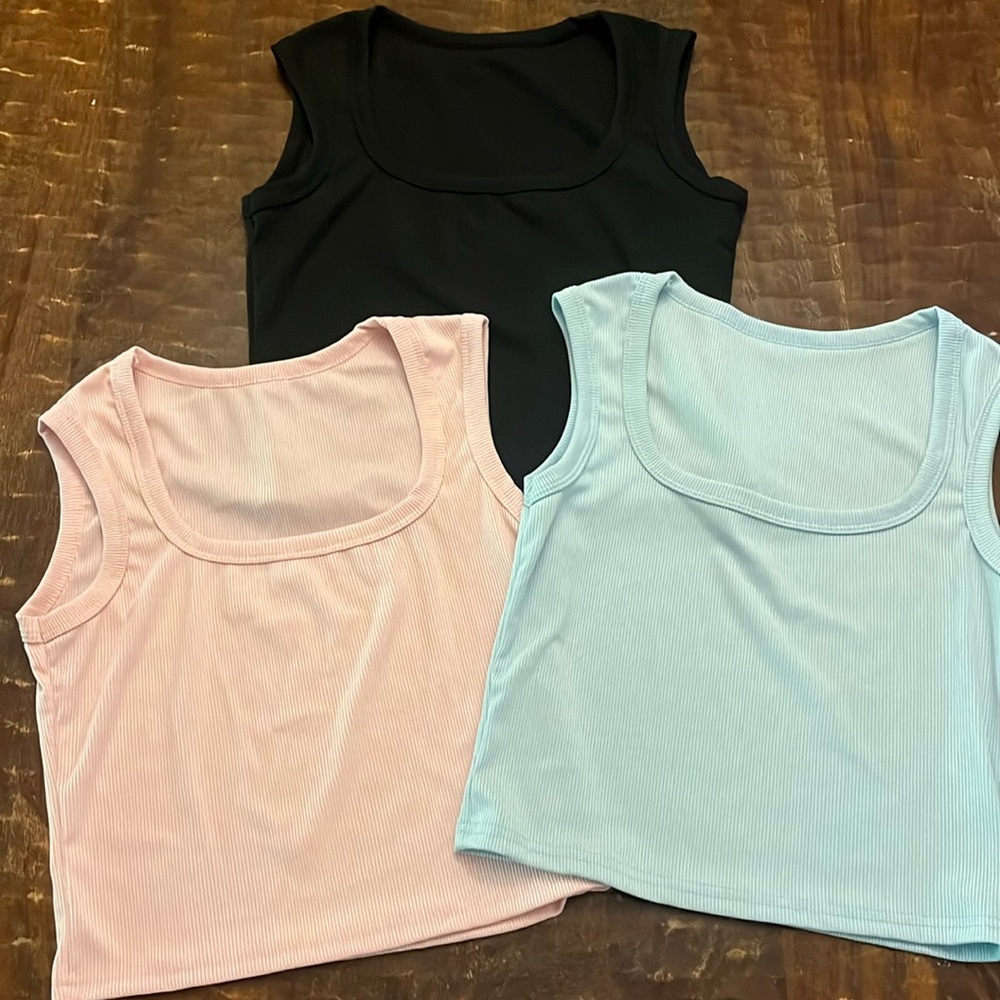 Crop ribbed tank tops set of 3